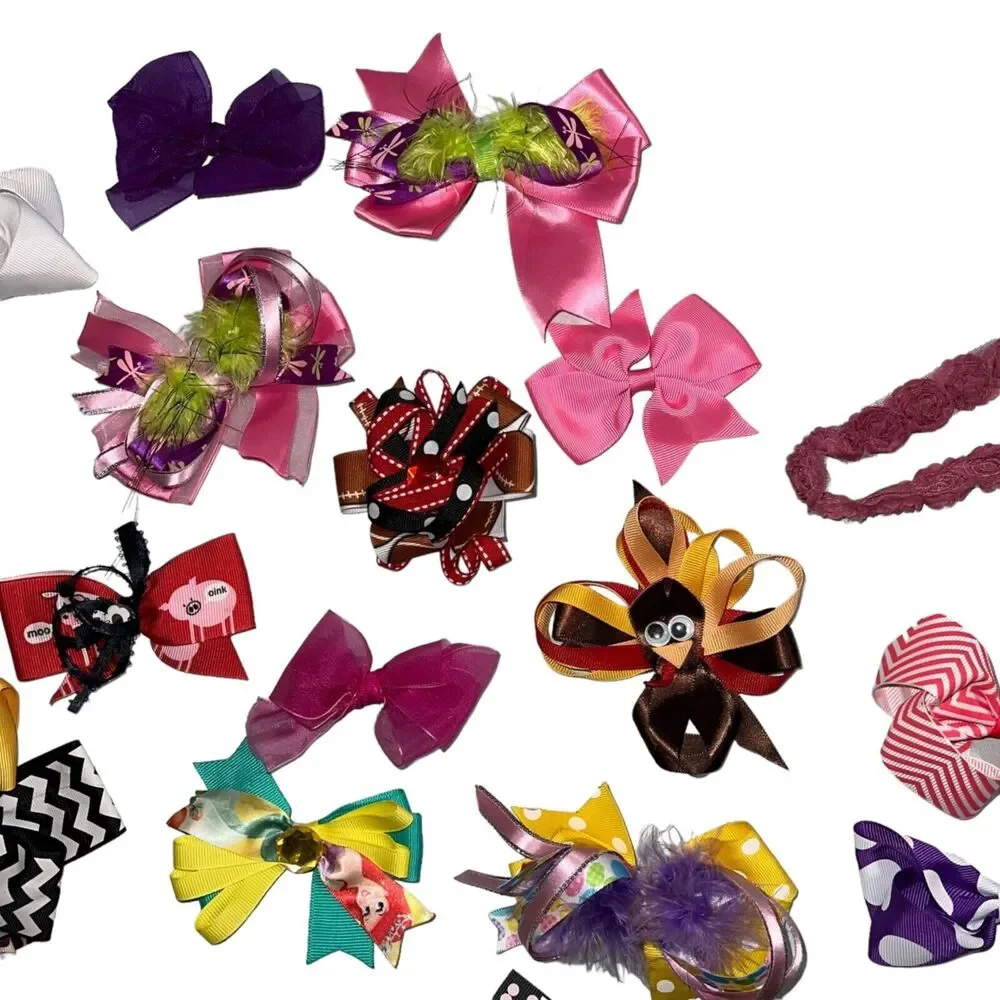 Girls Hair Bow Lot 40 Assorted Hair Clips Barrettes Headbands Colorful Seasonal